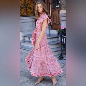 Oliphant Pink and Coral Floral Maxi Dress